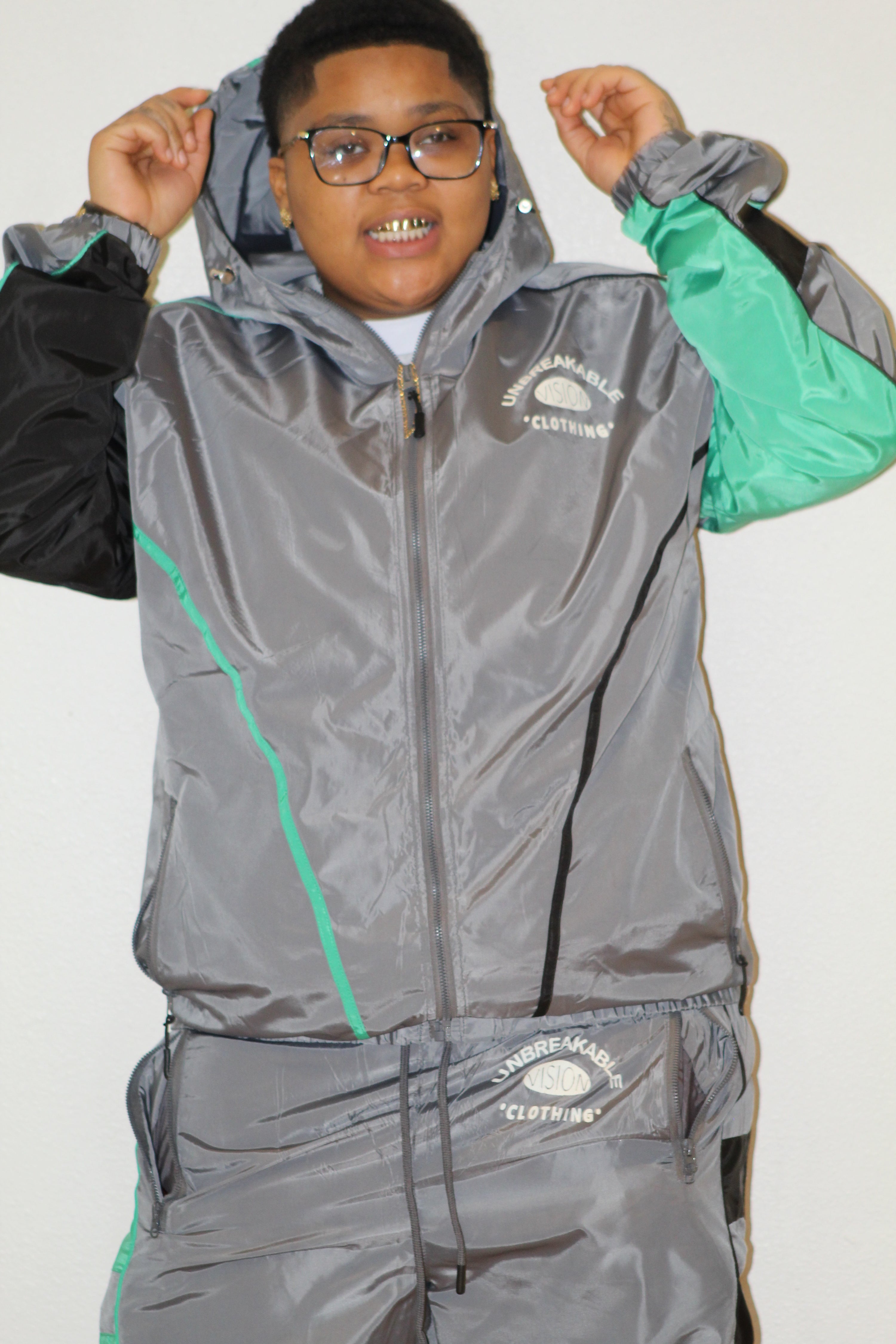 Grey “Get Up And Get To It” Windbreaker Set 🍀🦍