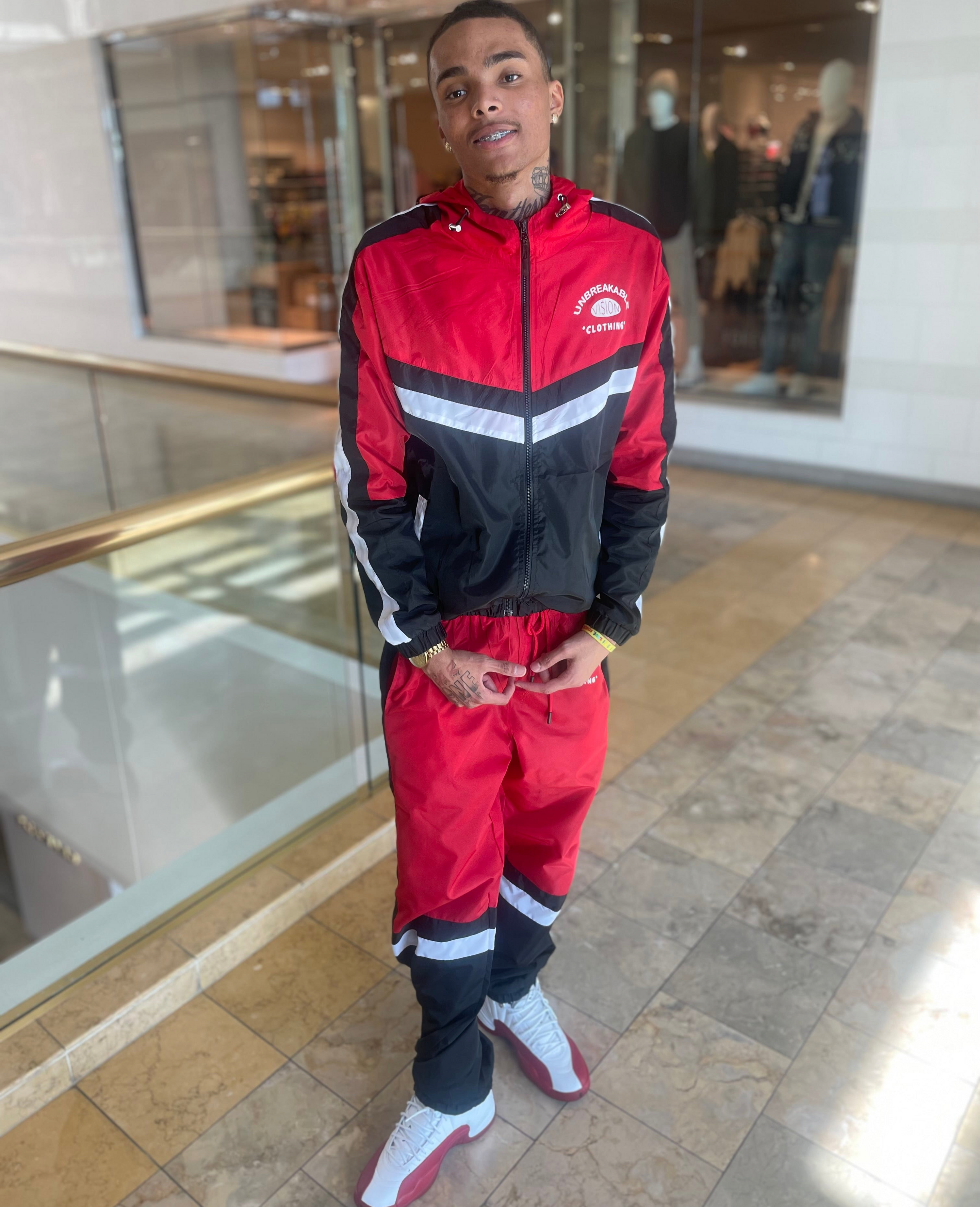 Red “ Get Up and Get To It “ Windbreaker Set💋🥵
