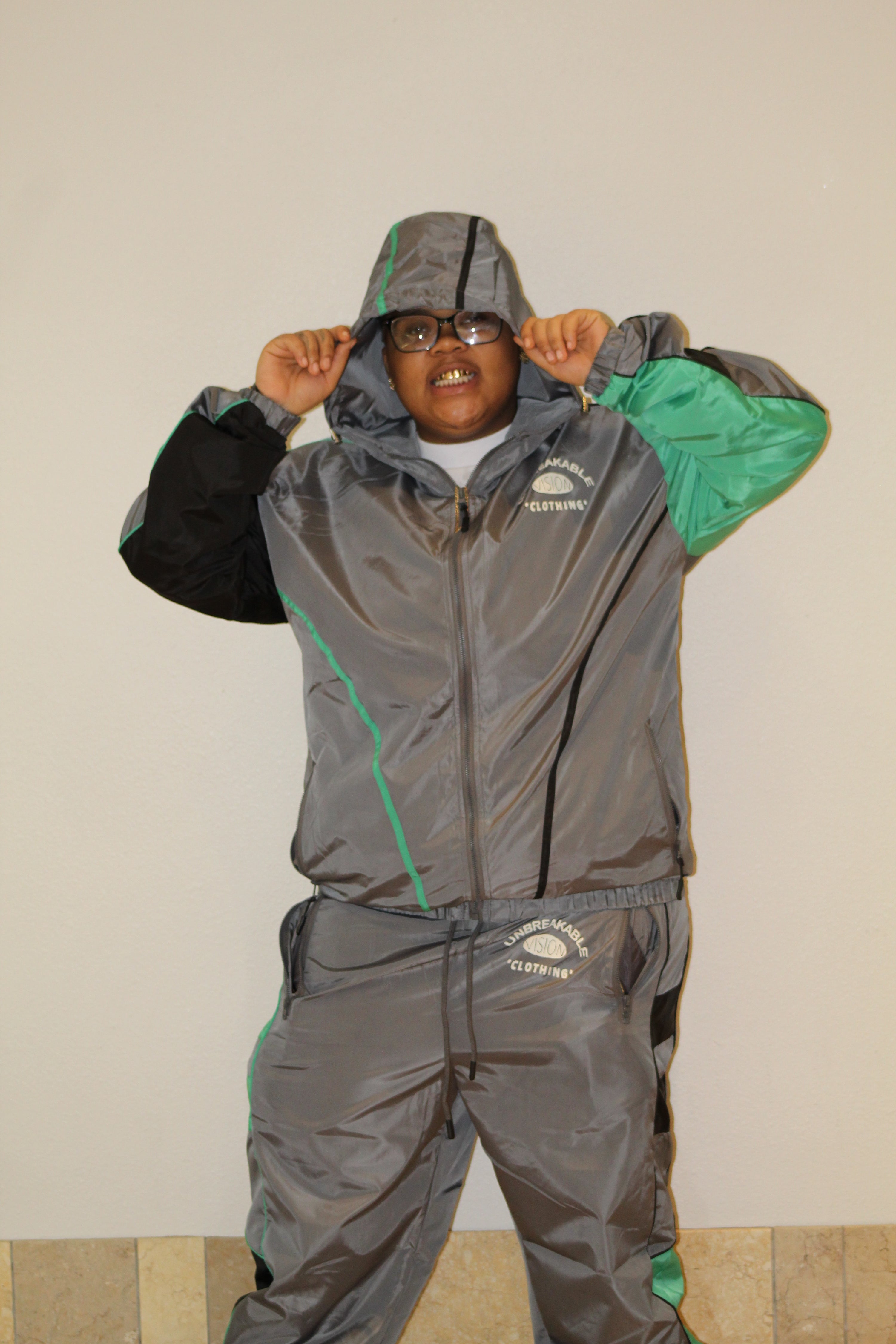 Grey “Get Up And Get To It” Windbreaker Set 🍀🦍
